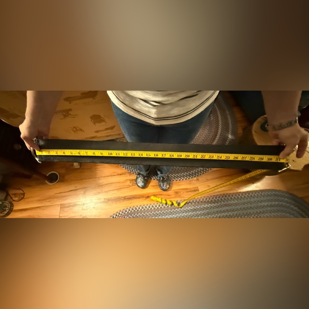 Black Elastic Belt with Silver Buckle, Looks Like Leather.
